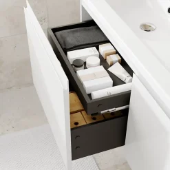 Ensemble sous vasque + plan vasque résine l.120 cm, blanc mat, GoodHome Levanna