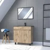 Ensemble sous vasque à poser effet chêne industriel 2 portes + vasque noire + miroir, l.80 cm, Galedo Timber
