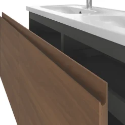 Ensemble sous vasque effet noyer 2 tiroirs + plan vasque blanc en céramique l.120 cm, GoodHome Levanna