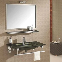 Ensemble vasque, miroir et tablette de bain Oxygen - Vert anglais