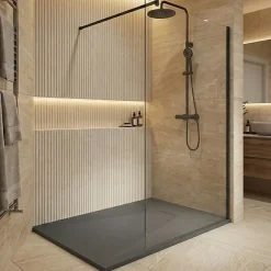 Essential 140x80 cm receveur de douche rectangulaire à poser SMC avec surface effet pierre, gris foncé (CERAES14080DG)