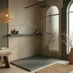 Essential 120x90 cm receveur de douche rectangulaire à poser SMC avec surface effet pierre, gris foncé (CERAES12090DG)