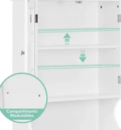 Etagere de Rangement Dessus Toilette Placard avec Deux Portes Transparentes Place de Toilette et Machine a Laver en Bas