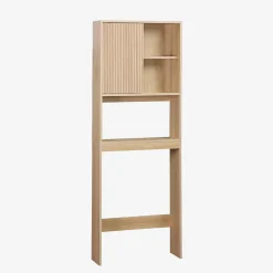 Etagère / Meuble WC Linear avec portes coulissantes. 3 espaces de rangement. naturel. 64 x 20 x 180 cm