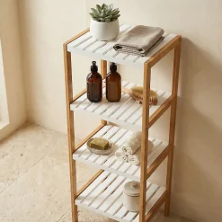 Etagère 4 Niveaux Bambou MDF Blanc MSV