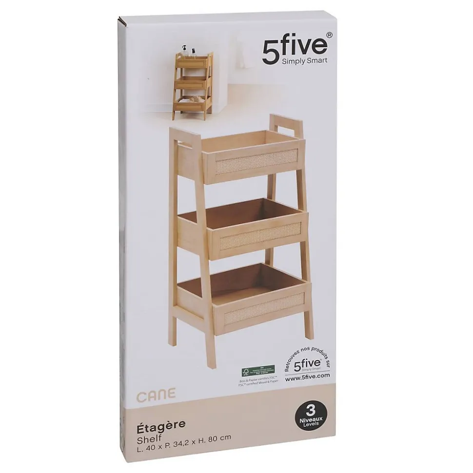Etagère Cane 3 niveaux H80cm bois clair - Beige- 5five