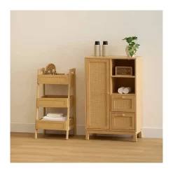 Etagère Cane 3 niveaux H80cm bois clair - Beige- 5five