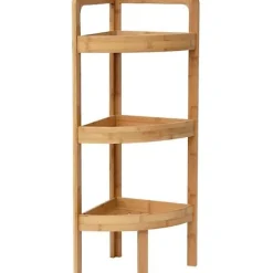 Etagère d'angle 3 niveaux en bambou - Tendance - Meuble de salle de bain - Noir - Aspect bois - A encastrer