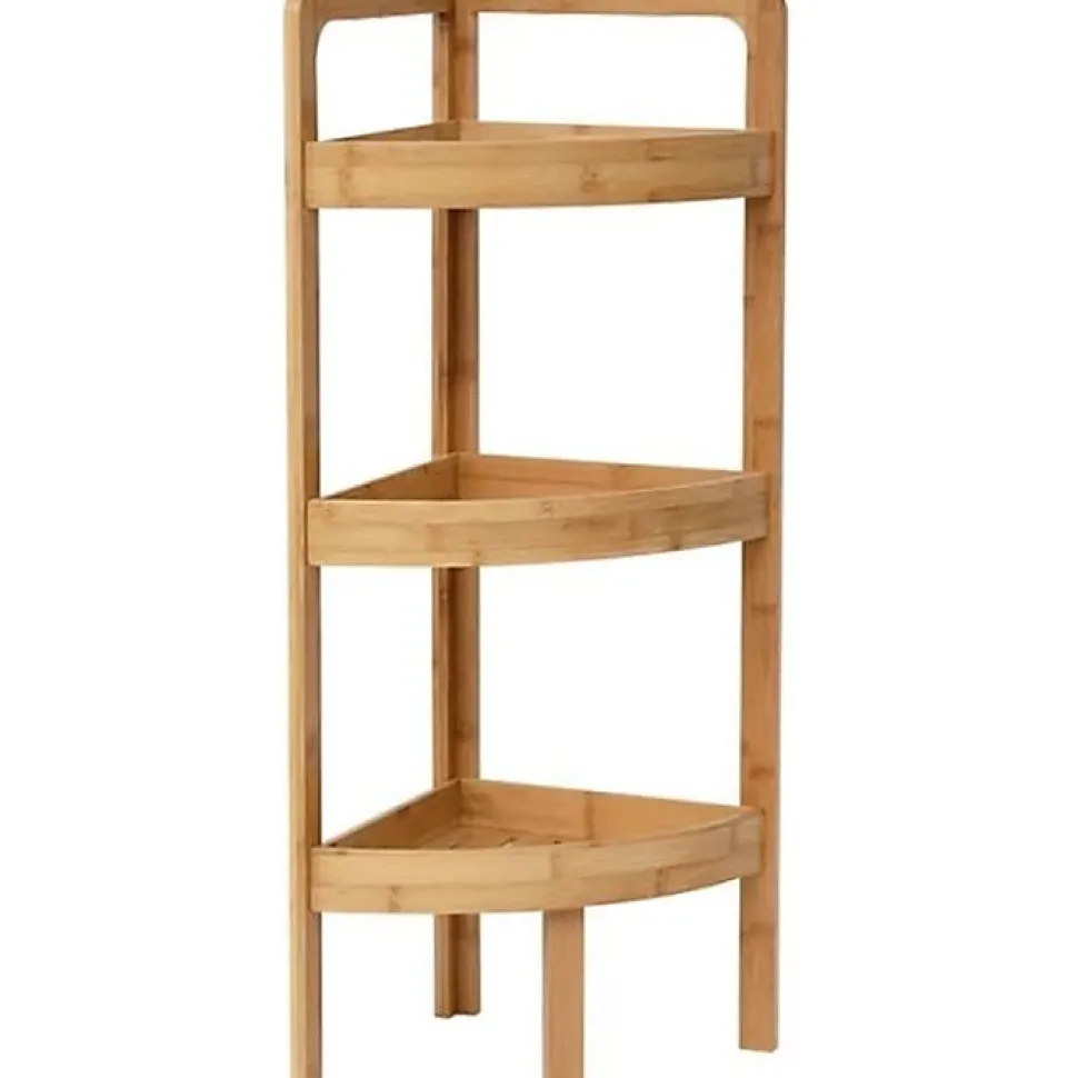 Etagère d'angle 3 niveaux en bambou - Tendance - Meuble de salle de bain - Noir - Aspect bois - A encastrer