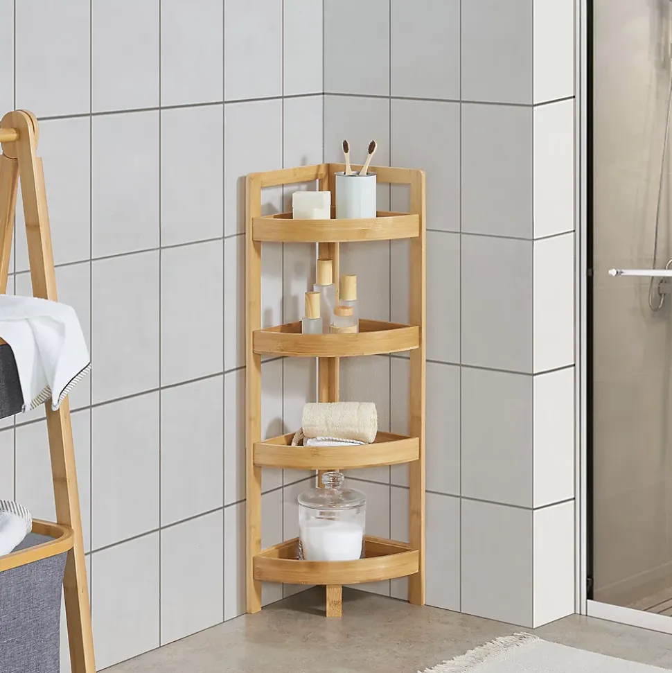 Etagère d'angle Lestijaervi 4 niveaux pour salle de bain ou cuisine 80 x 23 x 23 cm en.casa