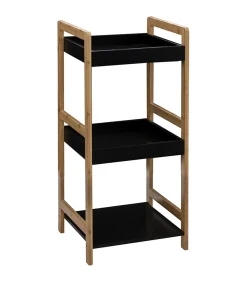 Etagère de rangement 3 niveaux en Bambou et Bois Noir H 80 cm
