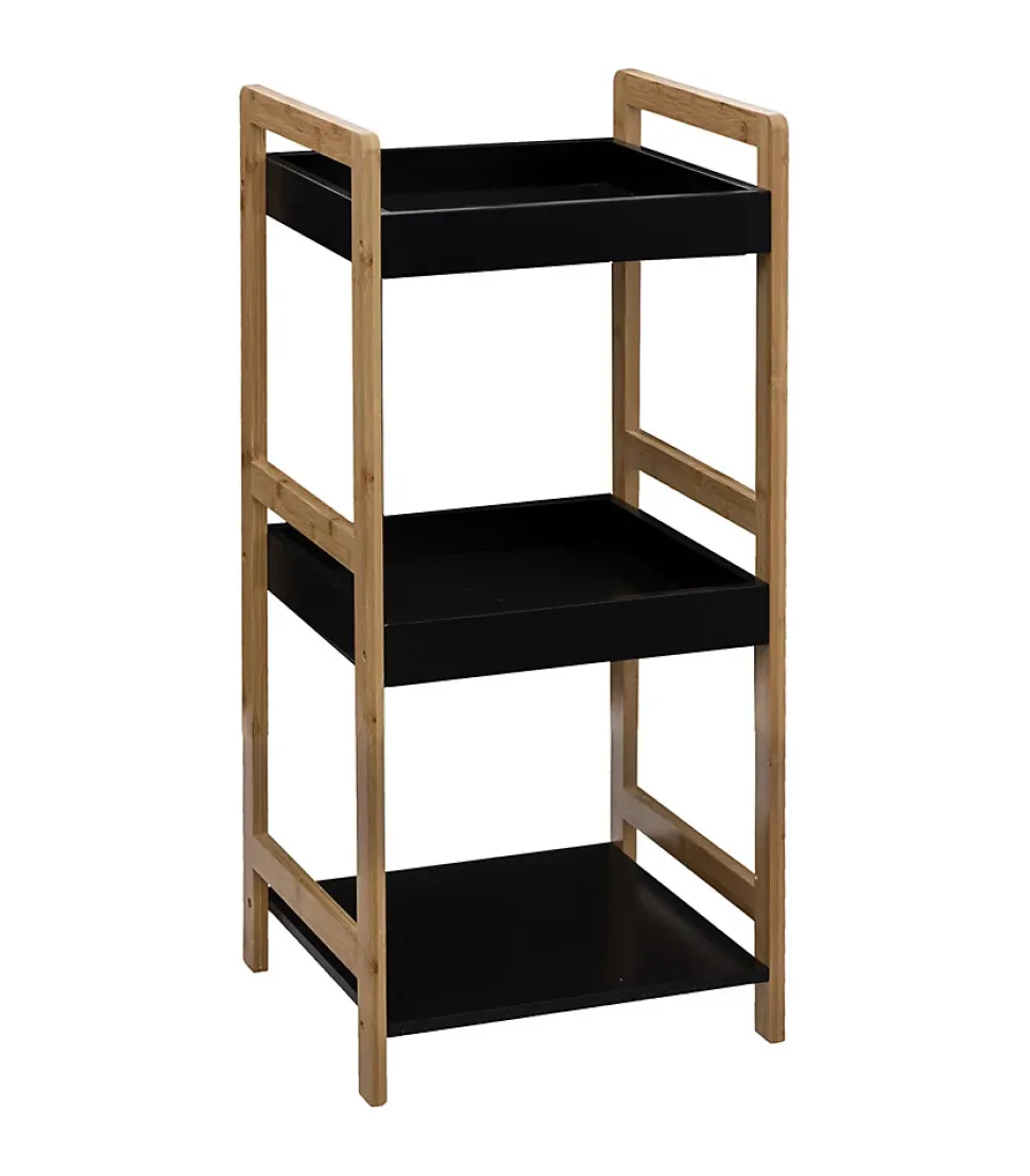 Etagère de rangement 3 niveaux en Bambou et Bois Noir H 80 cm