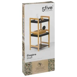 Etagère de rangement 3 niveaux en Bambou et Bois Noir H 80 cm