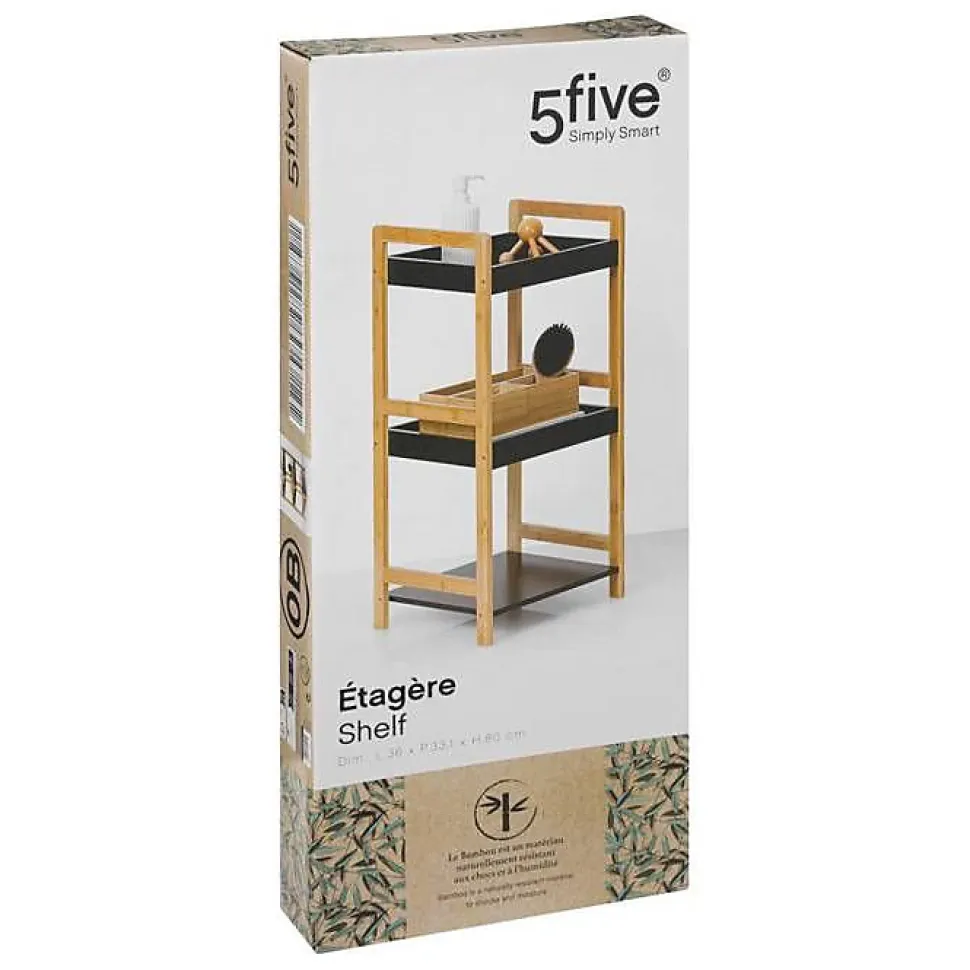 Etagère de rangement 3 niveaux en Bambou et Bois Noir H 80 cm
