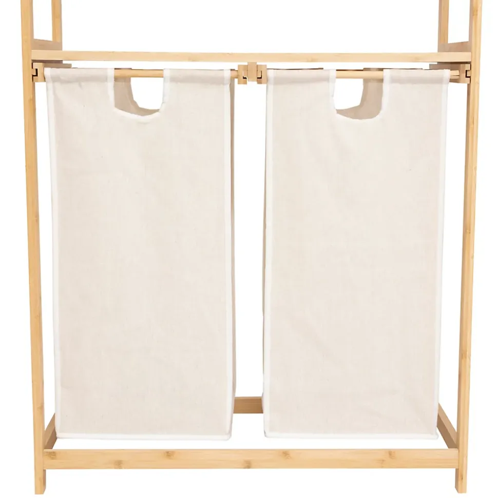 Etagère de salle de bain bambou avec panier à linge double compartiments, Five Simply Smart Tidy Box