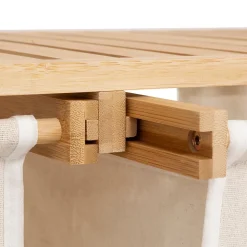 Etagère de salle de bain bambou avec panier à linge double compartiments, Five Simply Smart Tidy Box
