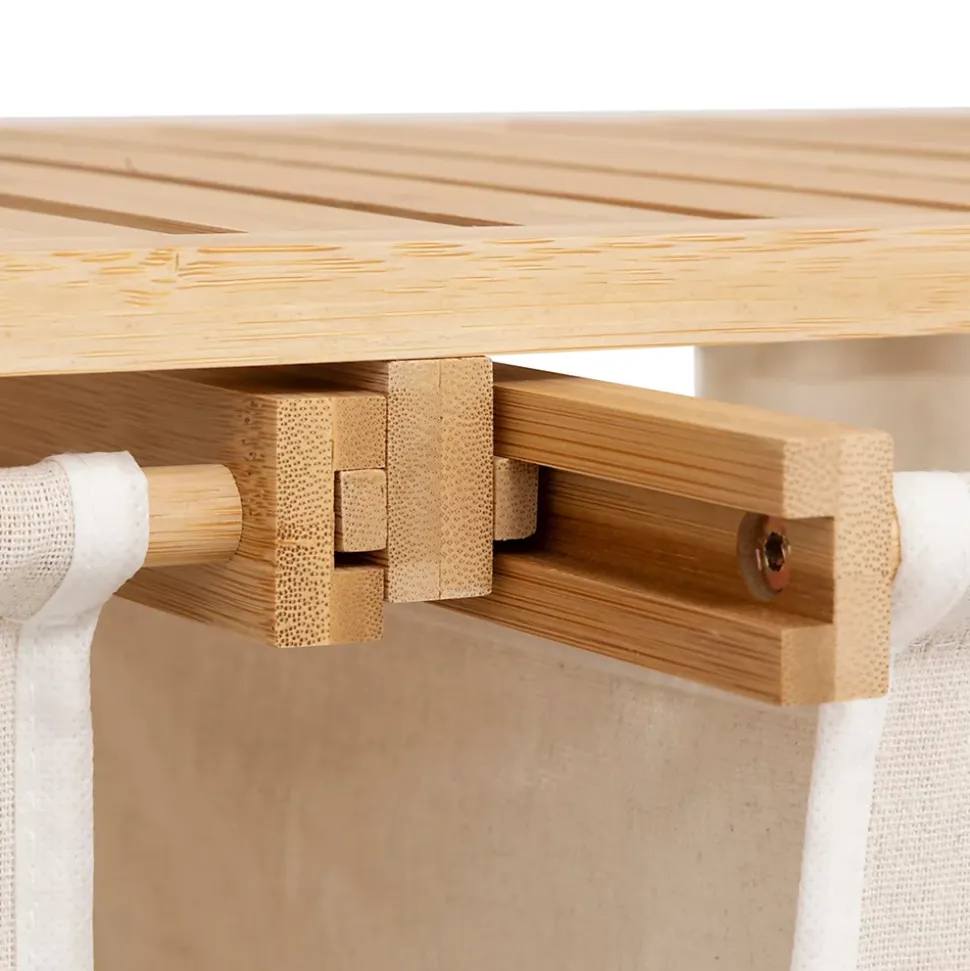 Etagère de salle de bain bambou avec panier à linge double compartiments, Five Simply Smart Tidy Box