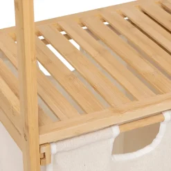 Etagère de salle de bain bambou avec panier à linge double compartiments, Five Simply Smart Tidy Box