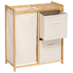 Etagère de salle de bain bambou avec panier à linge, Five Simply Smart Tidy Box