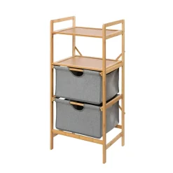 Etagère de salle de bain en bambou 2 Tiroirs - H. 96 cm