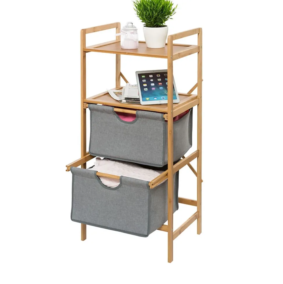 Etagère de salle de bain en bambou 2 Tiroirs - H. 96 cm