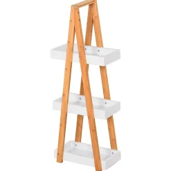 Etagère en bambou de salle de bain étagère debout 3 paniers dim. 30L x 18l x 81H cm bambou MDF blanc