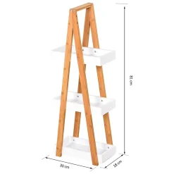 Etagère en bambou de salle de bain étagère debout 3 paniers dim. 30L x 18l x 81H cm bambou MDF blanc
