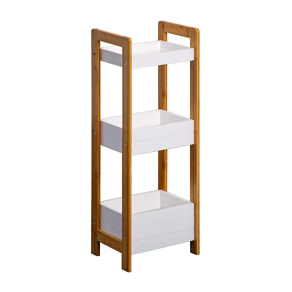 Etagère en échelle Meuble de Salle de Bains MDF Bambu Blanc Marron Rebecca Mobili