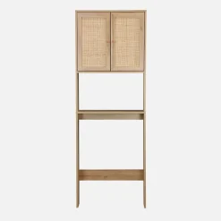 Etagère meuble WC décor bois et cannage Bohème 1 étagère 64 x 20 x 180 cm naturel