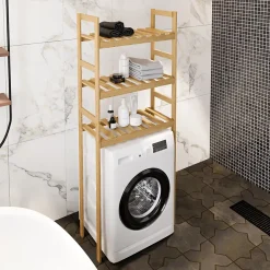 Etagère pour machine à laver Alslev 3 niveaux pin 160 x 64 x 21 cm naturel en.casa