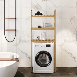 Etagère pour machine à laver Alslev 3 niveaux pin 160 x 64 x 21 cm naturel en.casa