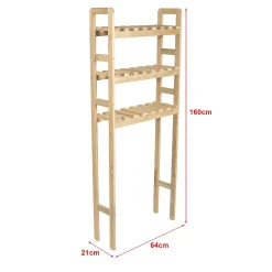 Etagère pour machine à laver Alslev 3 niveaux pin 160 x 64 x 21 cm naturel en.casa