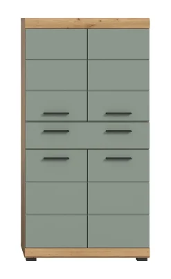 Eteka - Armoire de salle de bains (L/H/P : 74x141x31 cm) en imitation blanc et imitation sauge profonde