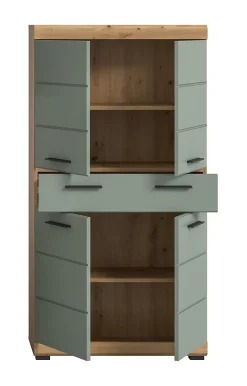 Eteka - Armoire de salle de bains (L/H/P : 74x141x31 cm) en imitation blanc et imitation sauge profonde