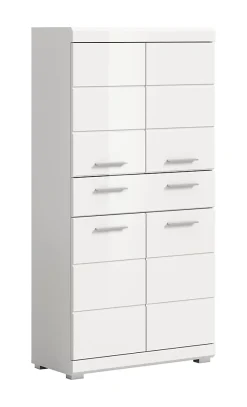 Eteka - Armoire de salle de bains (L/H/P : 74x141x31 cm) en imitation blanc et blanc brillant profond