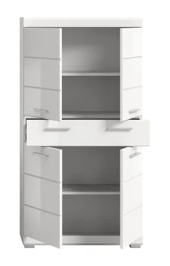 Eteka - Armoire de salle de bains (L/H/P : 74x141x31 cm) en imitation blanc et blanc brillant profond