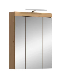 Eteka - Armoire de toilette avec éclairage (L/H/P : 60x79x18 cm) en imitation blanc et imitation sauge emboutie