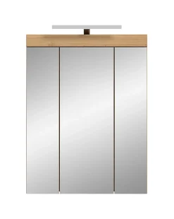 Eteka - Armoire de toilette avec éclairage (L/H/P : 60x79x18 cm) en imitation blanc et imitation sauge emboutie