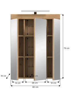 Eteka - Armoire de toilette avec éclairage (L/H/P : 60x79x18 cm) en imitation blanc et imitation sauge emboutie