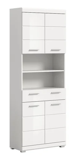 Eteka - Armoire haute (L/H/P : 74x191x31 cm) en imitation blanc et blanc brillant profond