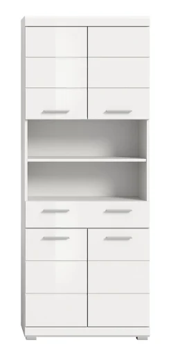Eteka - Armoire haute (L/H/P : 74x191x31 cm) en imitation blanc et blanc brillant profond