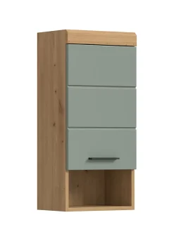 Eteka - Armoire suspendue (L/H/P : 37x79x24 cm) en imitation blanc et imitation sauge emboutie
