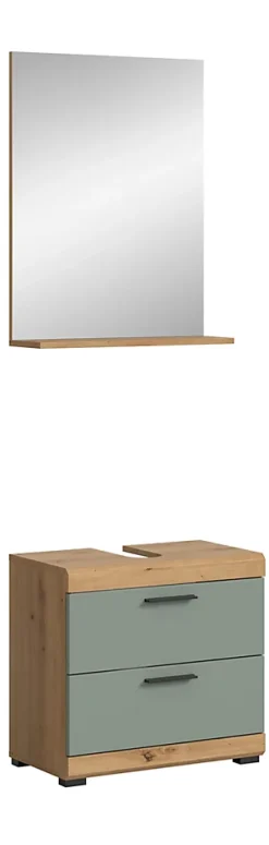 Eteka - Combinaison de salle de bains (L/H/P : 60x191x34 cm) en imitation blanc et imitation sauge profonde