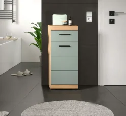 Eteka - Meuble bas (L/H/P : 37x88x31 cm) en imitation blanc et chêne Artisan