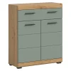 Eteka - Meuble bas (L/H/P : 74x88x31 cm) en imitation blanc et imitation sauge profonde