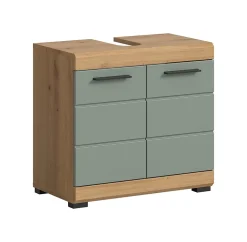 Eteka - Meuble sous-lavabo (L/H/P : 60x56x34 cm) en imitation blanc et imitation sauge embouti