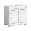 Eteka - Meuble sous-lavabo (L/H/P : 60x56x34 cm) en imitation blanc et blanc brillant profond