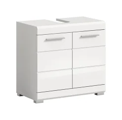 Eteka - Meuble sous-lavabo (L/H/P : 60x56x34 cm) en imitation blanc et blanc brillant profond