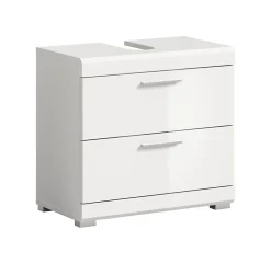 Eteka - Meuble sous-lavabo (L/H/P : 60x56x34 cm) en imitation blanc et blanc brillant profond