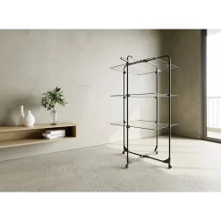 Etendoir à linge Intérieur 3 étages Séchoir à linge Pliable sur roulettes Tancarville Noir 93 x 71 x 131 cm VILEDA